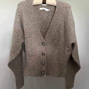 Astr the Label Belmont Rhinestone Button Cardigan in taupe grey